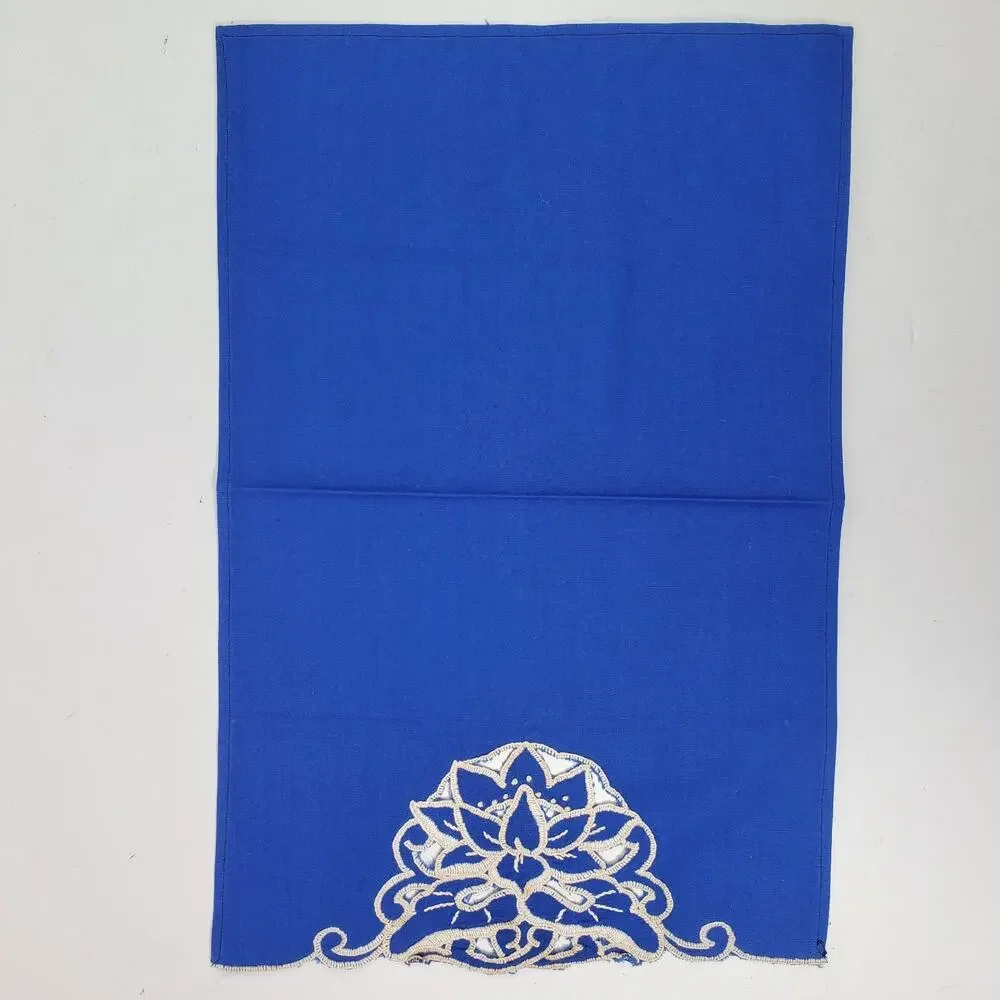 Vintage Hand Towel Blue w/ Embroidery 20x13 Inch